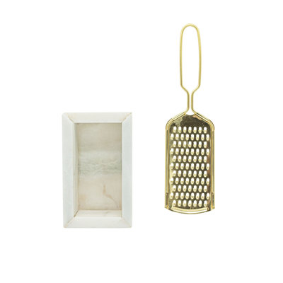 Foreside Home & Garden Set of 2 Cheese Grater Green Lady Onyx Marble & Brass