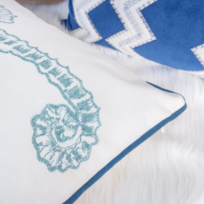  Embroidery Seahorse Velvet Throw Pillow, Blue