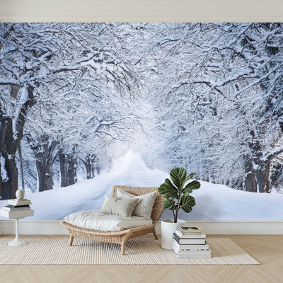 Peel and Stick Wallpaper 96" W x 69" H Modern Self Adhesive Wall Mural for Bedroom Alley snowy morning