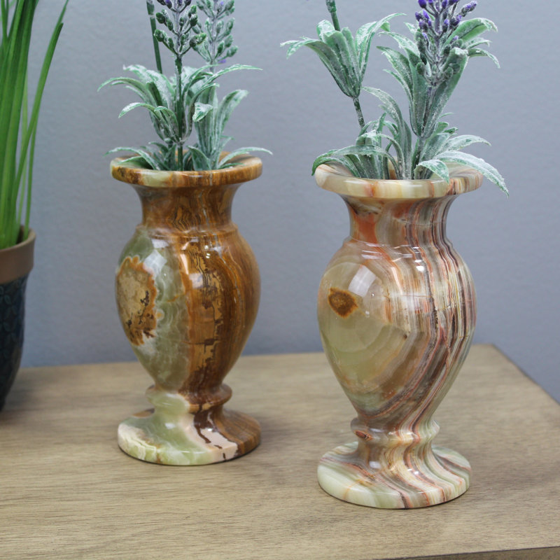 Ensemble de vase de table 2 pièces en marbre décoratif fabriqué main Giovanni, Brun