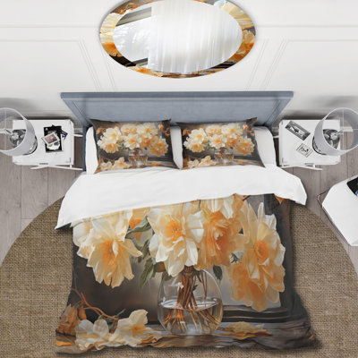 Ensemble de housse de couette en microfibre / polyester White Affodils Romantic Impression II Bedding