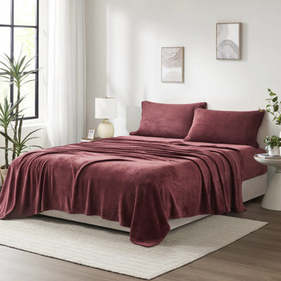 Ensemble de draps pour grand lit 4 pièces 100% ultra doux et bordeaux 2 taies d'oreiller lavables à la machine