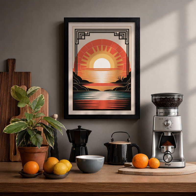 Desert Sunset Reflection Art Deco - Print, Black, A3 - 42.0 x 29.7 cm