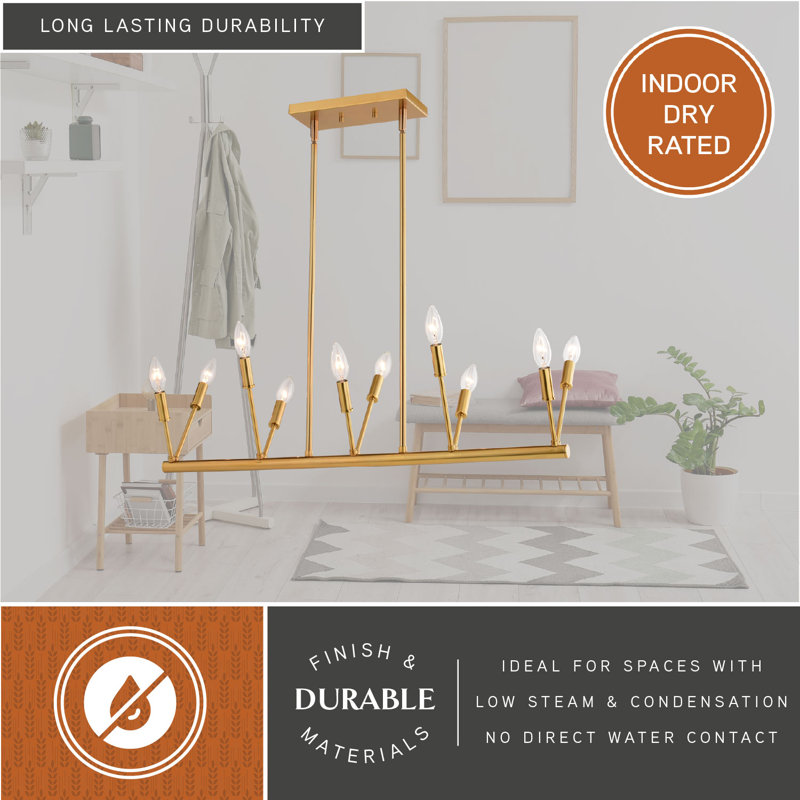 Paulean 10L Brass Contemporary Linear Chandelier Island Pendant Light Fixture