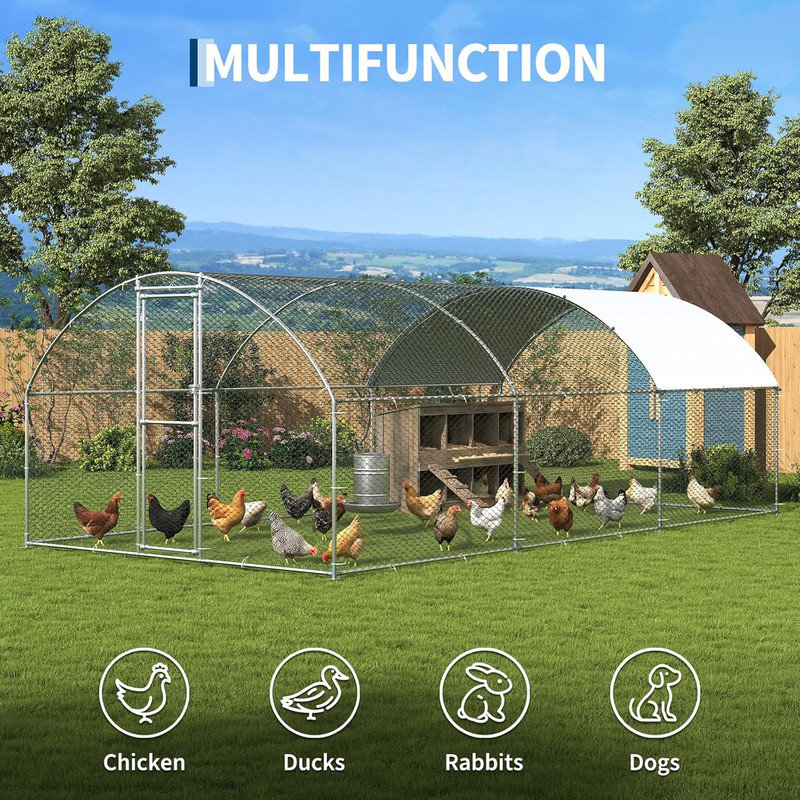 Grand poulailler en métal, pour poulets 20/30, cage d'extérieur, 19,69 x 9,84 x 6,56 pi