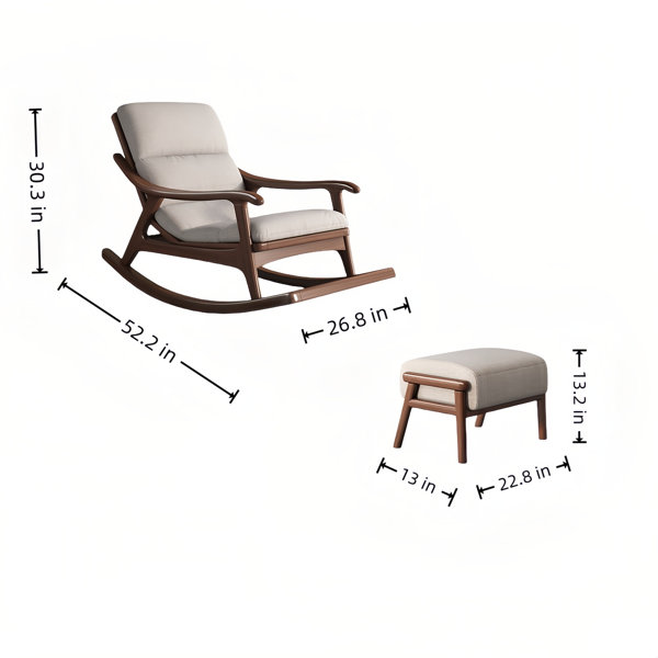 Modern Upholstered Rocking Chair With Ottoman - High Back, Solid Wood Legs For Living Room & Nursery
