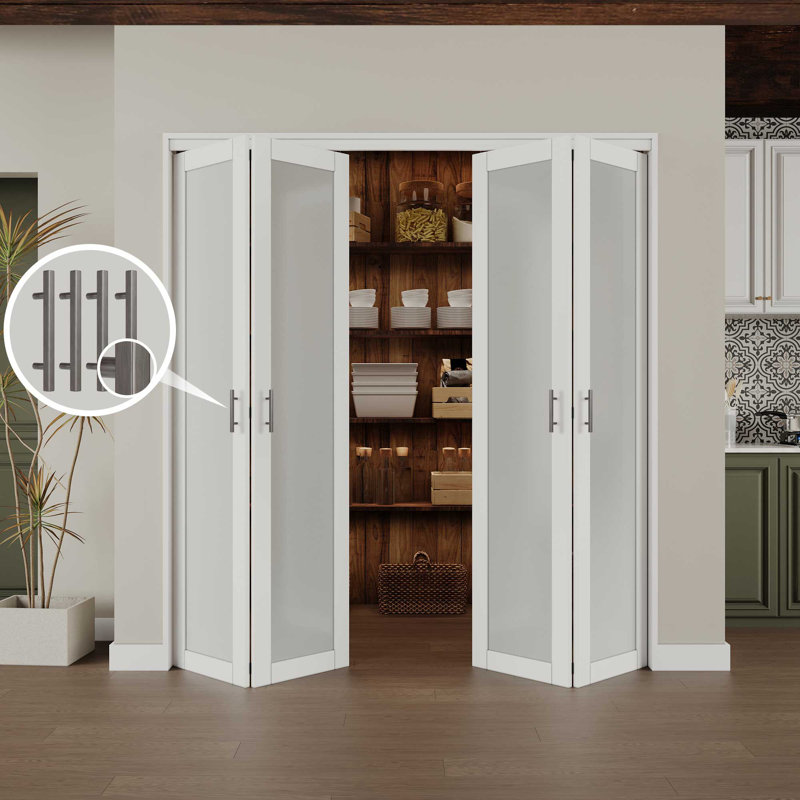 72 in. x 80 in. White Finished Bi-Fold Door with Frosted Glass