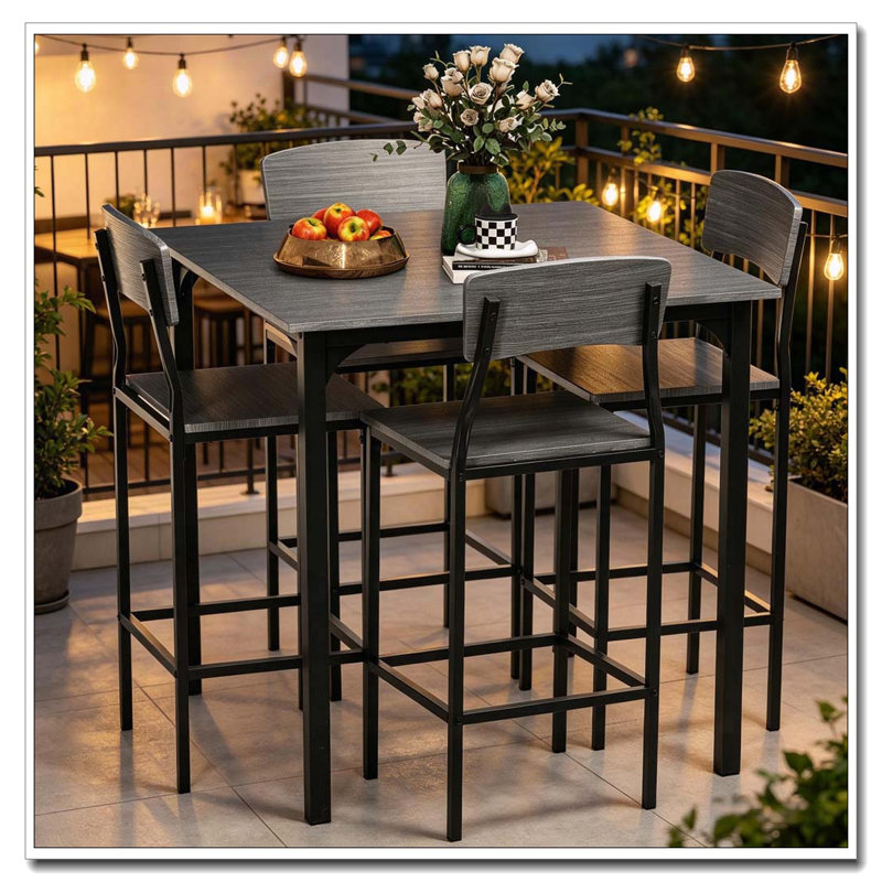 Solid Wood and Steel Top Dining Set