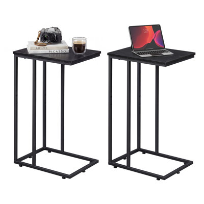 24.9"H Tall C-Shaped End Table Set with Solid Wood Top and Steel Base for able For Sofa, Living Room, Bedroom, Small Space (Set of 2)