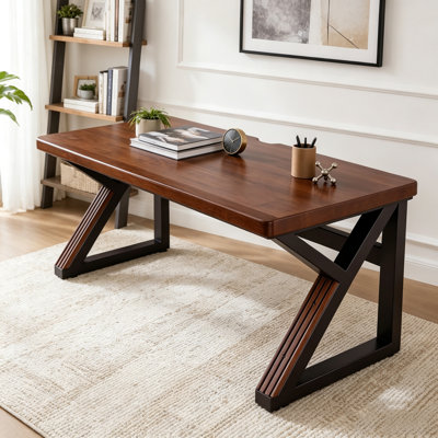 Extra Long Solid Wood Desk with Thickened Top and Industrial K-Frame Legs