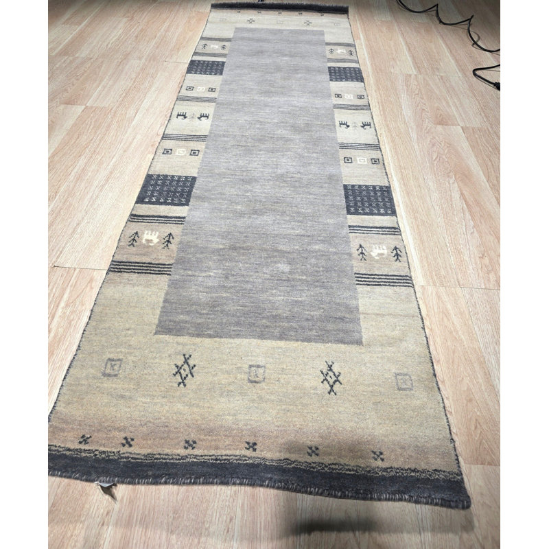 Handloomed Gray Gabbeh Tribal Wool Area Rug, 8' x 10'