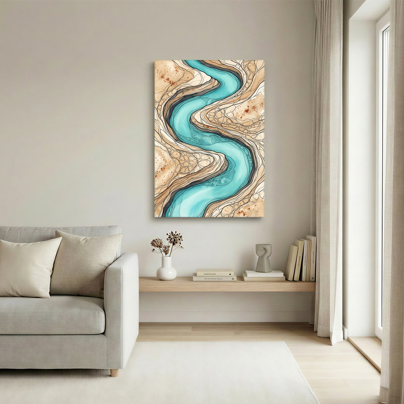 Winding Turquoise River Flowing Through Brown Terrain Canvas Wall Art, 48"H x 32"W