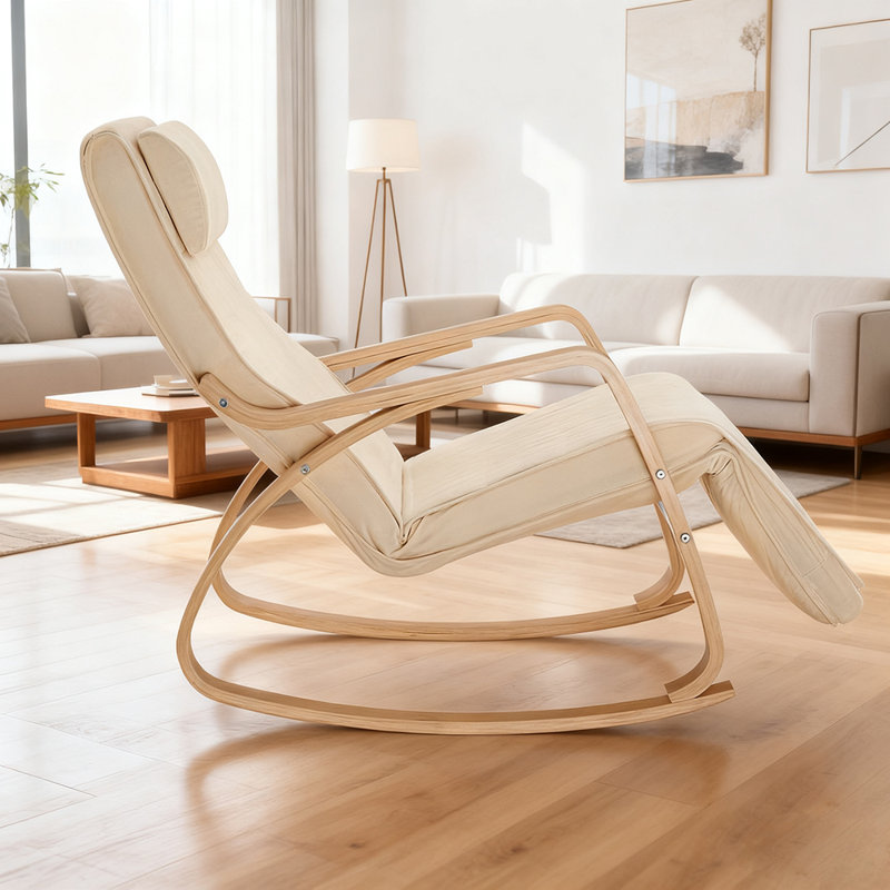 Carnelian Solid Wood Rocking Chair, Beige