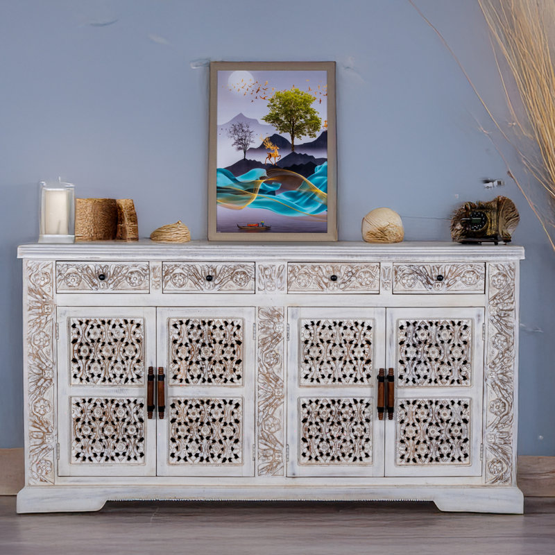 One Allium Way® 80" Inch Wide Carved Sideboard, White