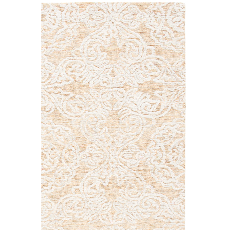 Tapis doré / ivoire en laine touffeté à la main Zelda, Rectangle 5 pi x 8 pi