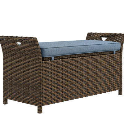 27 Gallon Patio Storage Unit In Dark Blue, With Cushion And Handles For An Enjoyable Outdoor Setting Blue Furniture Bench, Capacity Handles, Rectangular Garden Box Delight