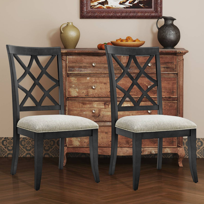 Chaise d'appoint rembourrée en bois massif (ensemble de 2), Noir, noir, noir, noir
