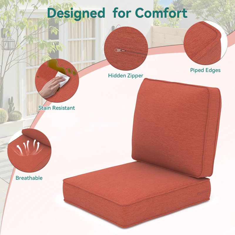 Outdoor Chair Cushions, 24" X 23" High-Density Foam Deep Seat Patio Cushions Olefin Fabric & Removable Zipper Cover Outdoor Furniture Replacement Cushions