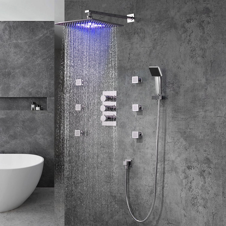 Trialo Solid Brass Color Changing LED Rain Shower Dynamic Lighting and Relaxing Rainfall Experience