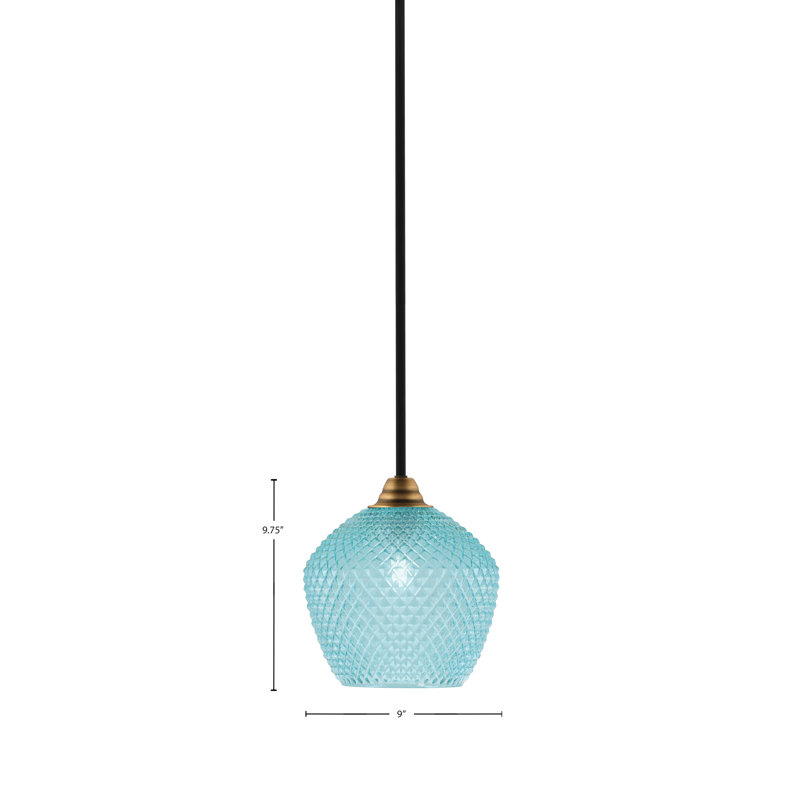 Mini-luminaire suspendu Mukkesh, Sarcelle, Noir mat / laiton