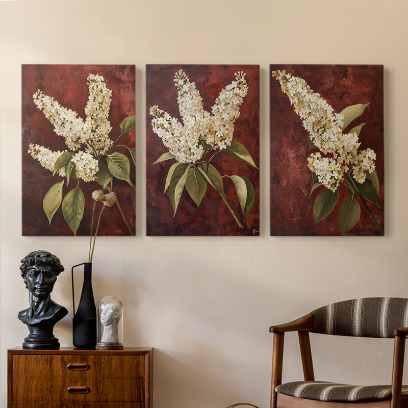 Floral Study Series LXVI - Ensemble de 3 toiles tendues avec châssis - Prêt à être accroché, H 12 po x l 8 po