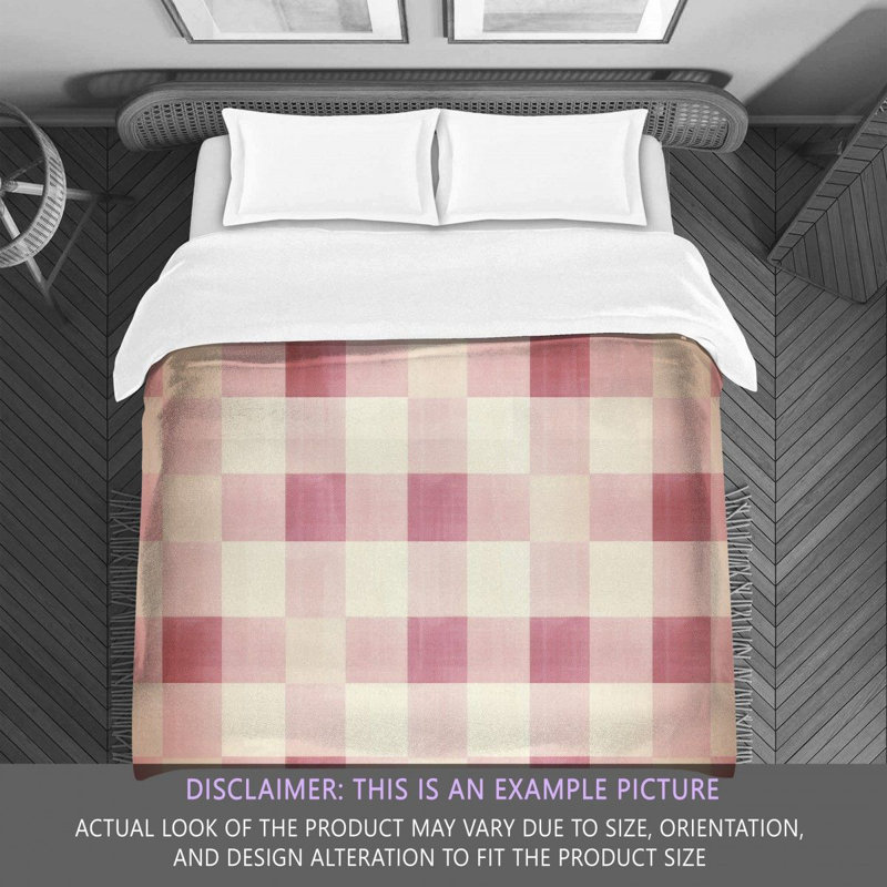 Machine Printed Comforter, Twin Extra Long Comforter, Pink/Beige Gingham
