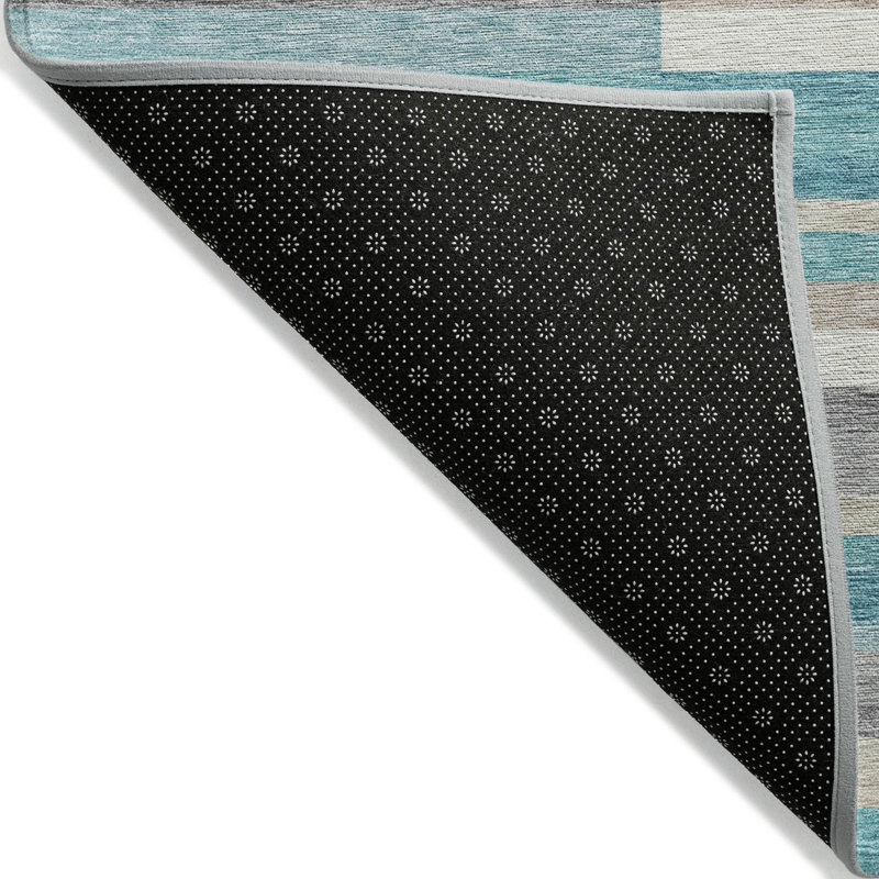 Tapis extérieur lavable rayé bleu sarcelle gris et beige 10 pi x 14 pi