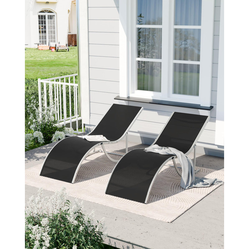 Patio Chaise Lounge Set of 2 - Outdoor Pool Lounge Chair Beach Sunbathing Lawn Lounger Recliner Chair, Double Backrest Tanning Chairs for All Weather, Poolside, Deck, Balcony, Backyard