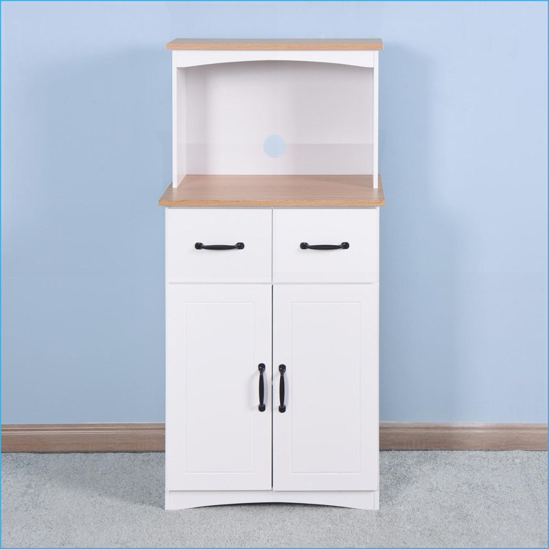 Armoire de cuisine, support à micro-ondes blanc moderne avec tiroir et amp; Rangement | Panneau de fibres à densité moyenne | Finition imperméable