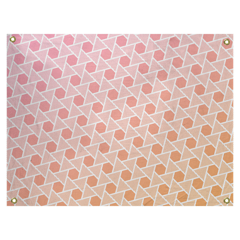 Tapisserie murale hexagonales et triangles, H 26 po x l 36 po, Rose / Orange