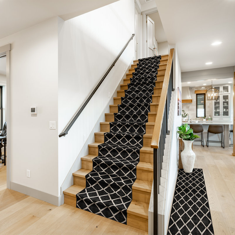 Caden Ebony Trellis Indoor Area Rug, Runner 2'2" x 50', Gray/Black/White