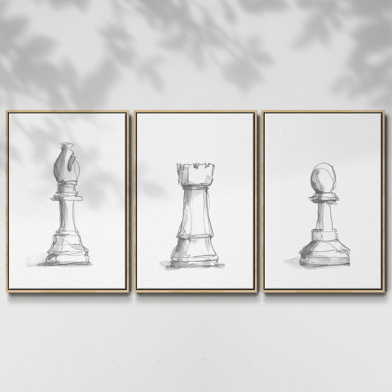 Étude de pièces d'échecs IV 3 pièces, H 36 po x l 72 po, Naturel