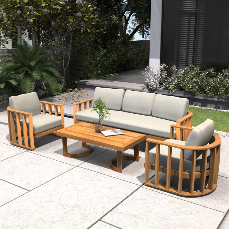 4-Piece Acacia Wood Modular Outdoor Sofa Set