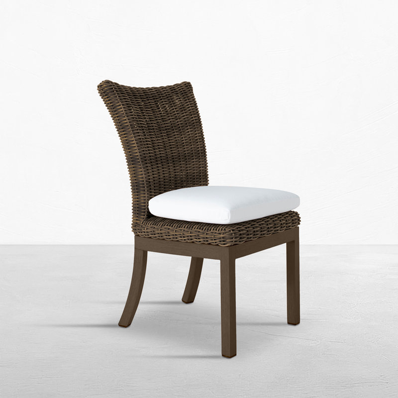 Montecito Woven N-Dura Resin Wicker Outdoor Dining Side Chair - Onyx, Bali Pearl, Welt + Standard Fill, Onyx