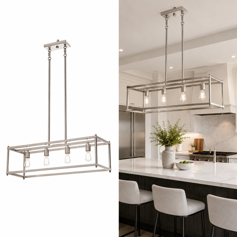Lustre linéaire à 4 lumières DEL, luminaires suspendus cage à oiseaux, finition nickel brossé, luminaires suspendus décoratifs suspendus pour chambre à coucher, cuisine, base E26 (ampoule non incluse)