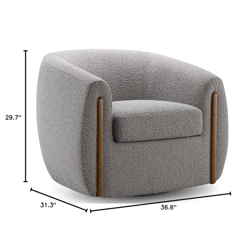Fauteuil demi-tonneau pivotant l 36,6 po Botzow, Mélange de polyester gris