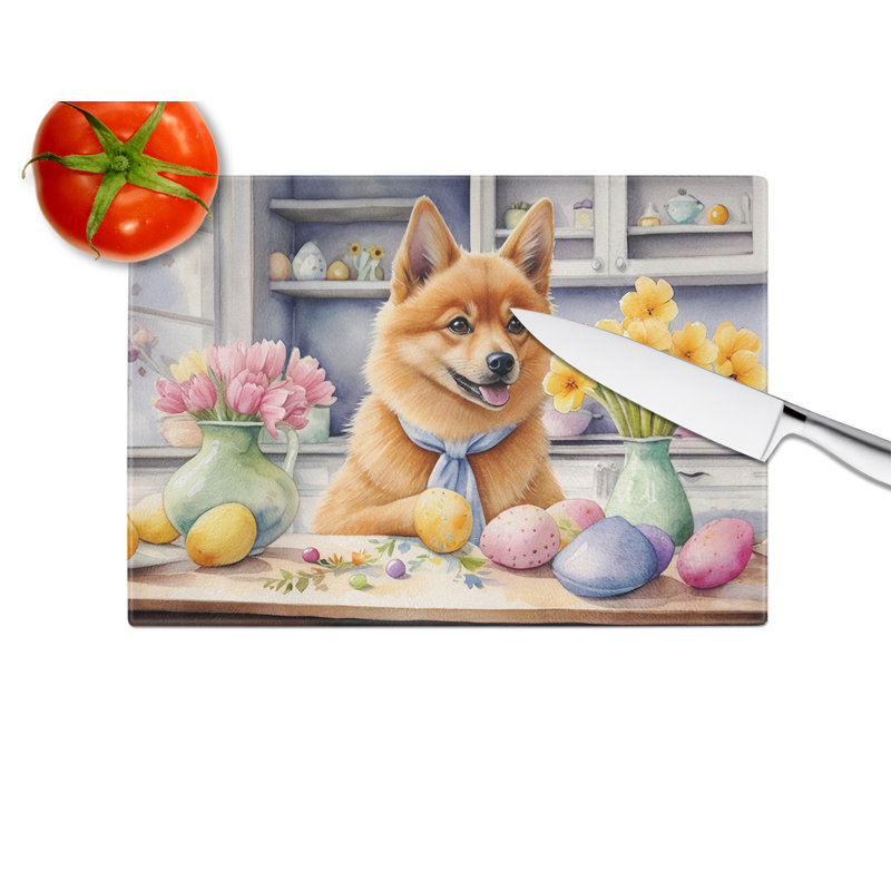 Decorating Easter Finnish Spitz Glass Cutting Board