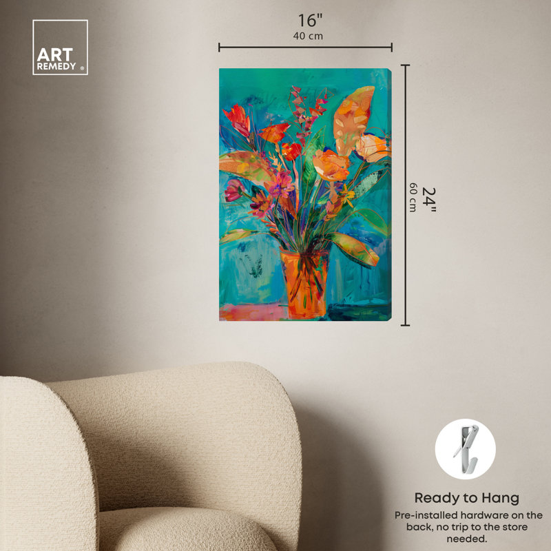 Vase à fleurs, Toile tendue, H 24 po x l 16 po