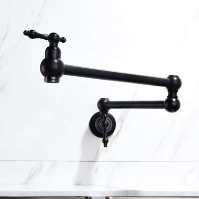 Pot Filler Faucet Wall Mount - Matte Black, Brass, Arm For Hassle- And Efficient Filling, Double Handles To Control Water Flow Accuracy, Corrosion Surface Black Faucet, Effortless Accurate Adjustment,