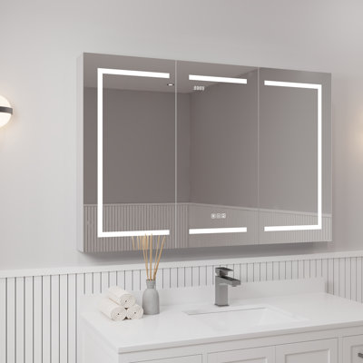 Pharmacie de salle de bain éclairée à DEL avec miroir, désembuateur, prises et USB Courtund l 48 po x H 32 po