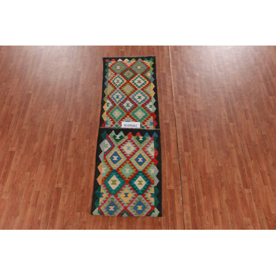 Geometric Wool Kilim Oriental Runner Rug 3x13