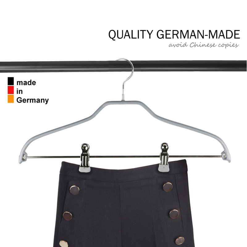 Cintre européen antidérapant pour vêtements avec pinces, Noir