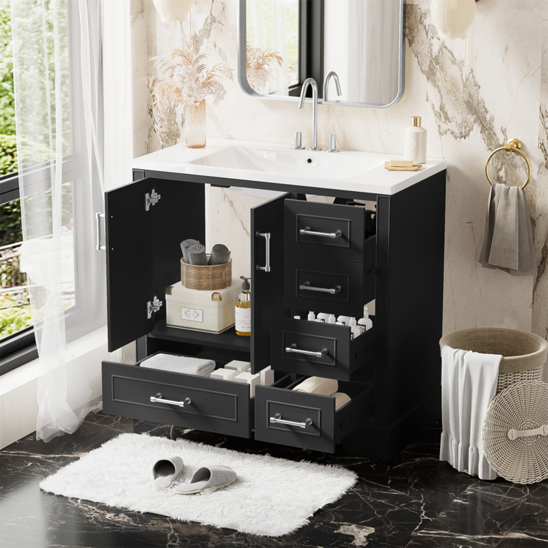 Meuble-lavabo polyvalent avec lavabo en résine et nombreuses options de rangement