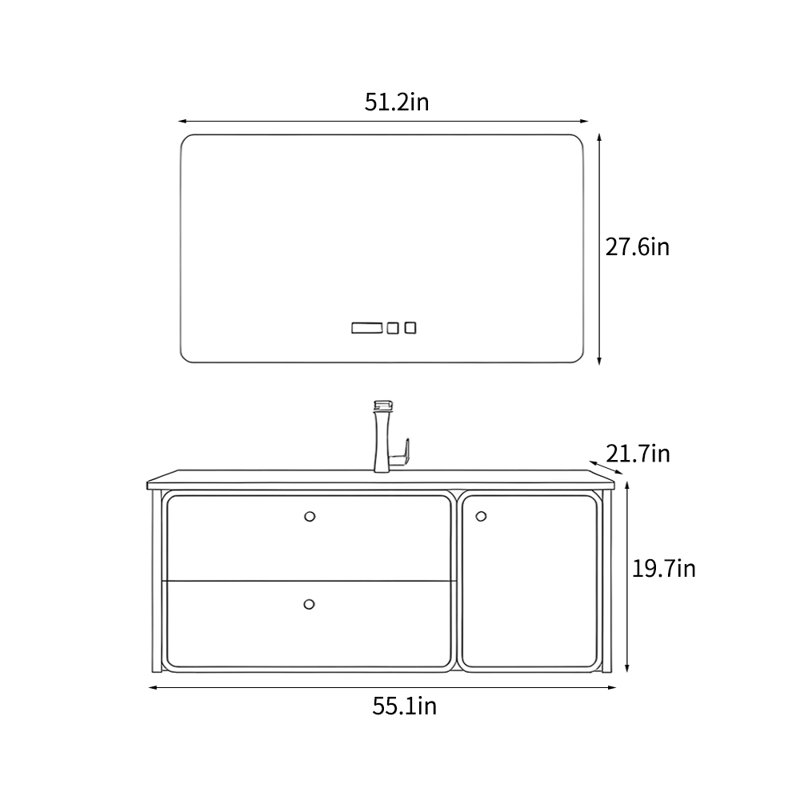 Modern stylish simple bathroom cabinet, 19.7" H x 55.1" W x 21.7" D, White