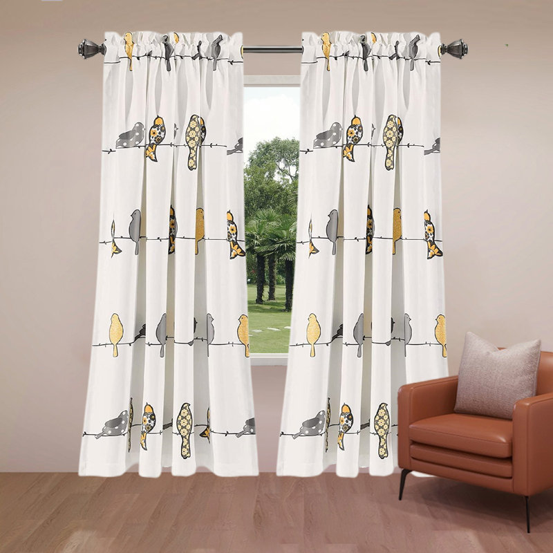 Paire de rideaux obscurcissant et isolant avec passe-tringle, L 52 po x L 63 po, Jaune/gris