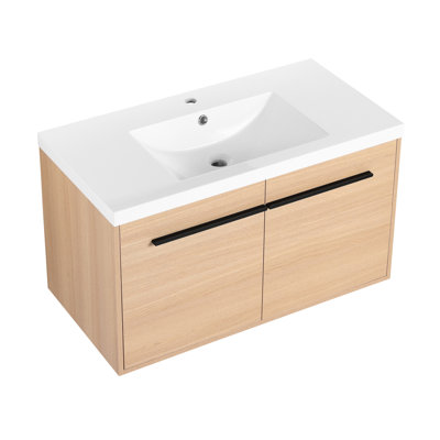 36 Inch Bathroom Vanity Oak With Resin Sink, 2 Doors Cabinet, Long-lasting Functionality, American Cabinet 36" 2-door Maintains A Clean And Hygienic Surface, Style