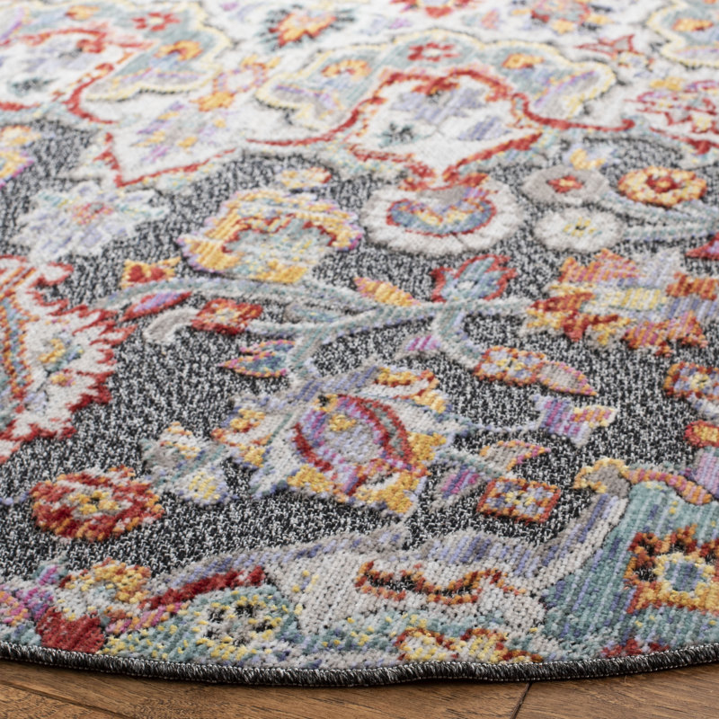 Younes Oriental Blue/Grey/Red Area Rug, Square 6'7"