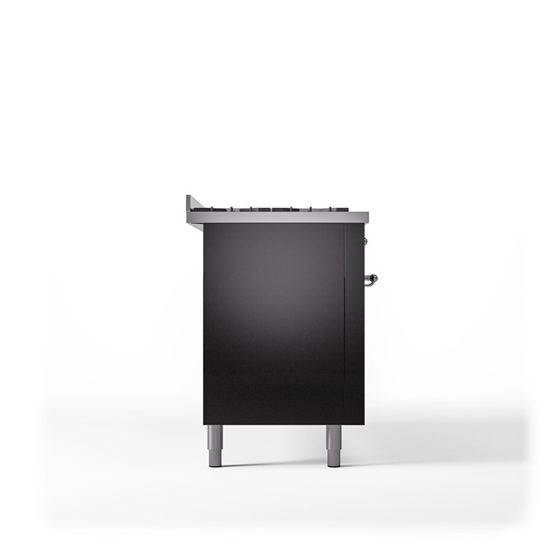 ILVE Nostalgie II 60 in Dual Fuel Range, 9 Burner, Griddle, Natural Gas, Glossy Black/Chrome