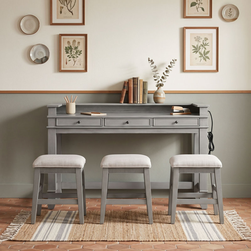 Solid Wood Top Dining Set, Gris clair