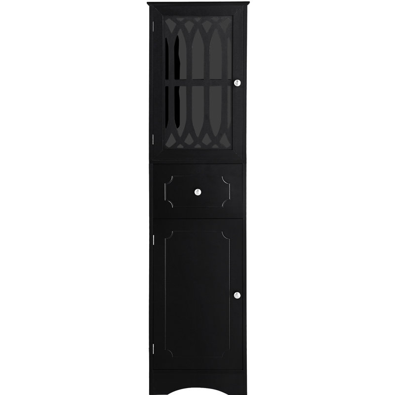 Console de salle de bain moderne - noire, avec tiroir et étagère autoportante noire, rangement fonctionnel
